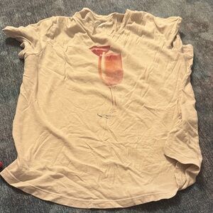 Old Navy Cream Graphic Tee with Pink-Orange Wine Glass Print